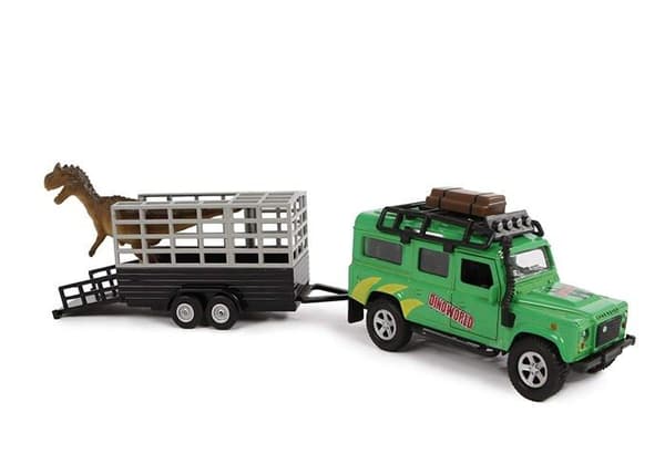 Jordglobsbärare för barn - 520178 - Land Rover-fordon med dinosaurie på släp (The cast, Pullback 29 cm)
