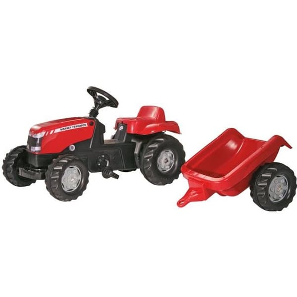 MASSEY FERGUSON pedaltraktor med Rolly Kid släp - Blandat - Rolly Toys - 3 år - Röd och grön