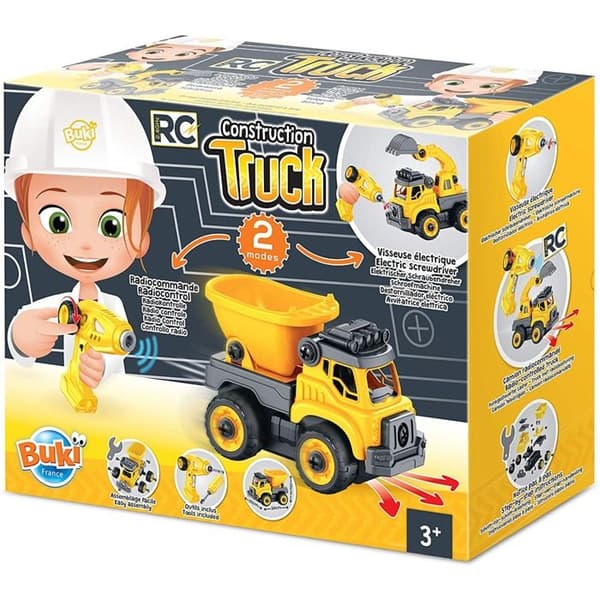 Buki RC Construction Truck - Radiostyrd byggleksak och elektrisk skruvmejsel för barn från 3 år