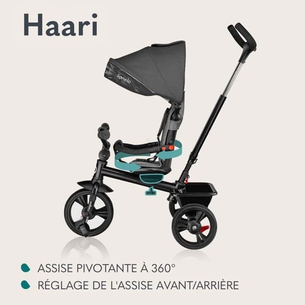 LIONELO Haari Skalbar babytrehjuling - Vändbar sits - Stor korgväska - Mugghållare - Frihjul - Blå