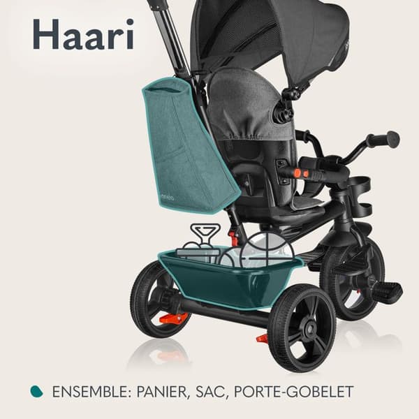 LIONELO Haari Skalbar babytrehjuling - Vändbar sits - Stor korgväska - Mugghållare - Frihjul - Blå