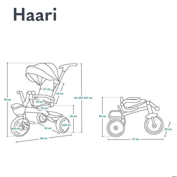 LIONELO Haari Skalbar babytrehjuling - Vändbar sits - Stor korgväska - Mugghållare - Frihjul - Blå
