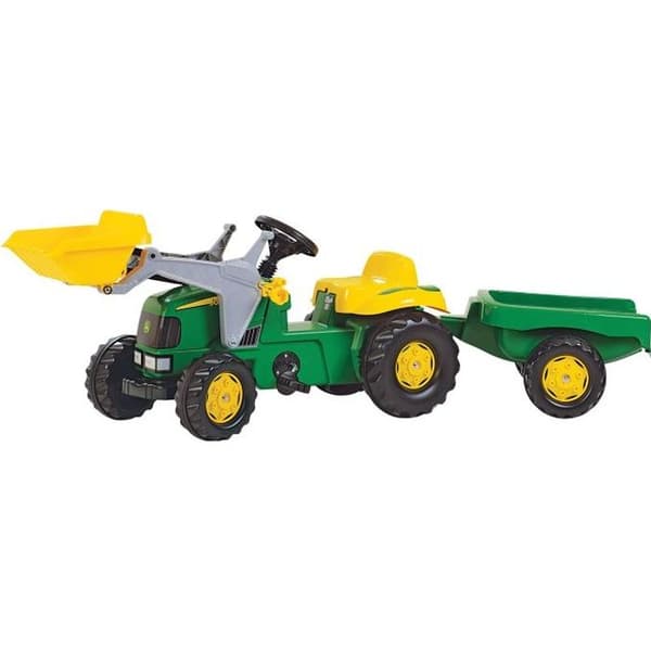 JOHN DEERE barntramptraktor med lastare och Rolly Kid släp - grön och gul - 3 år och äldre