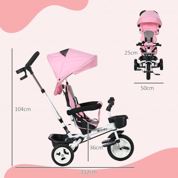 Tre-hjulet cykel, 2in1, 112x50x104 cm, Pink