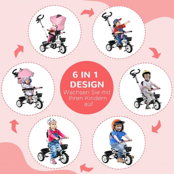 Tre-hjulet cykel, 2in1, 112x50x104 cm, Pink