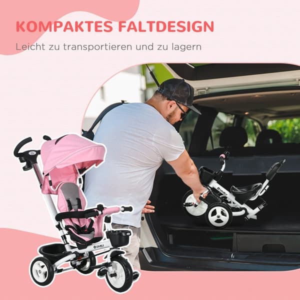 Tre-hjulet cykel, 2in1, 112x50x104 cm, Pink
