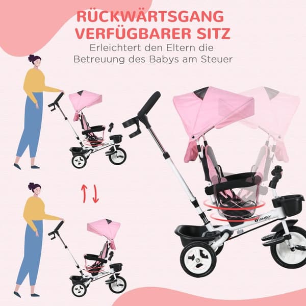 Tre-hjulet cykel, 2in1, 112x50x104 cm, Pink