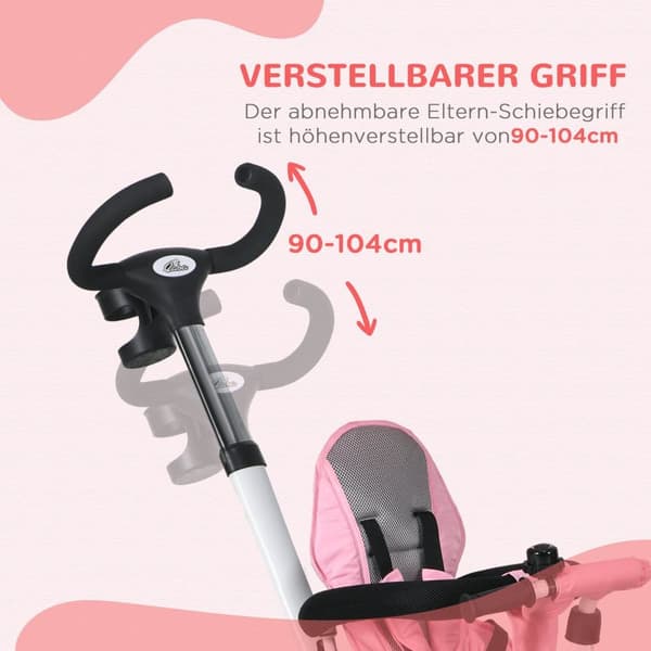 Tre-hjulet cykel, 2in1, 112x50x104 cm, Pink