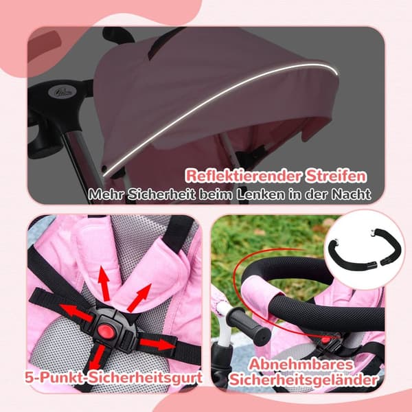 Tre-hjulet cykel, 2in1, 112x50x104 cm, Pink