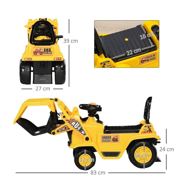 Ride-on gravemaskine, Sitzbagger, 83x27x39 cm, Gul og Sort