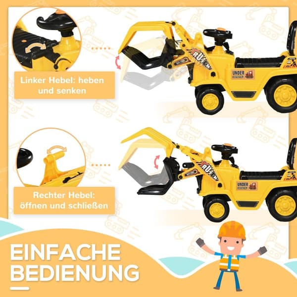 Ride-on gravemaskine, Sitzbagger, 83x27x39 cm, Gul og Sort