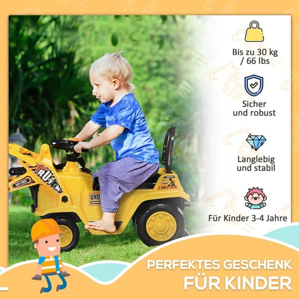 Ride-on gravemaskine, Sitzbagger, 83x27x39 cm, Gul og Sort