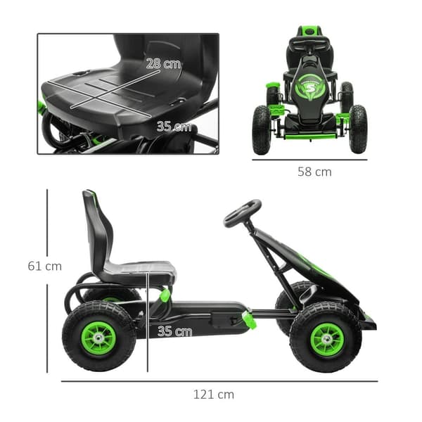 Gokart, 121P x 58L x 61K cm, Vihreä