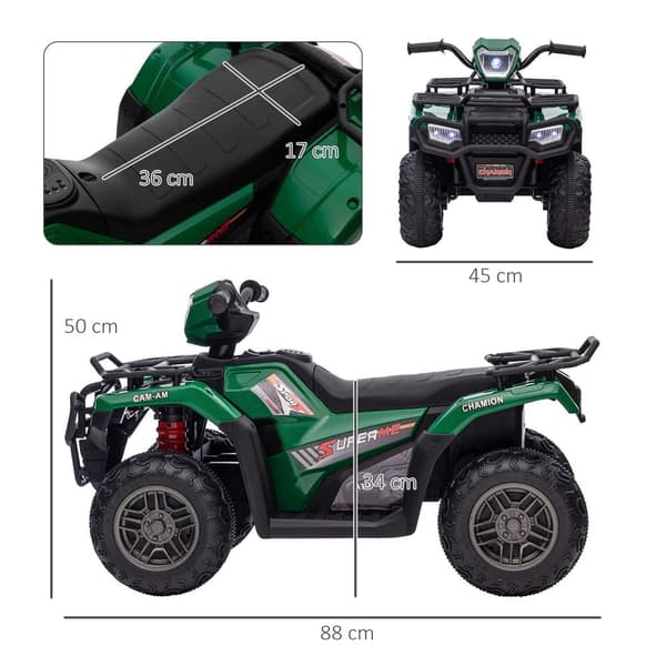 Elektrisk Børne Quad, 88x45x50 cm, Sort+Grøn