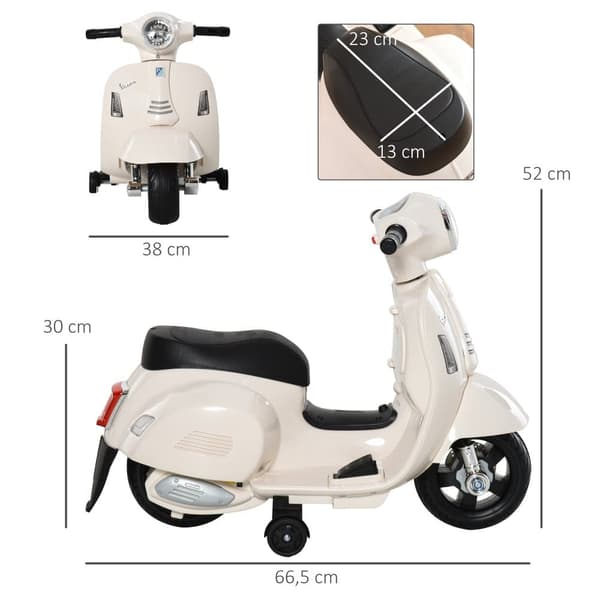 Elektrisk Motorcykel til Børn, VESPA, 66.5x38x52 cm, Hvid
