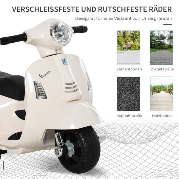 Elektrisk Motorcykel til Børn, VESPA, 66.5x38x52 cm, Hvid