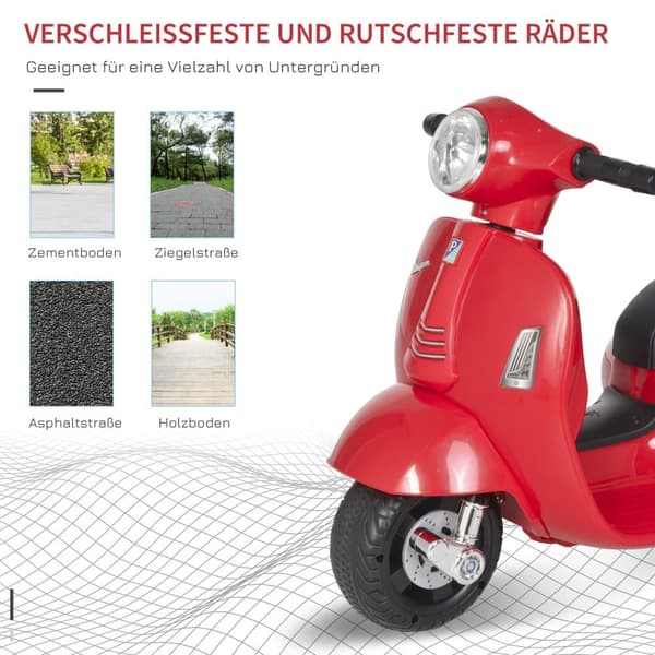 Elektrisk Motorcykel til Børn, VESPA, 66.5x38x52 cm, Rød
