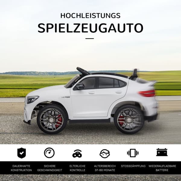 Elektrisk bil för barn, 12V Mercedes-Benz AMG GLC63S COUPE, 115x70x55 cm, Vit