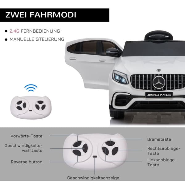Elektrisk bil för barn, 12V Mercedes-Benz AMG GLC63S COUPE, 115x70x55 cm, Vit