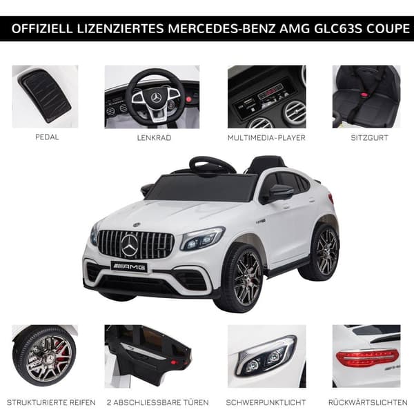 Elektrisk bil för barn, 12V Mercedes-Benz AMG GLC63S COUPE, 115x70x55 cm, Vit