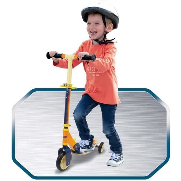 Smoby - Autot - Taittuva skootteri - 3 hiljaista pyörää - Puinen kansi - Keltainen ja monivärinen - Skootteri säädettävällä ohjaustangolla