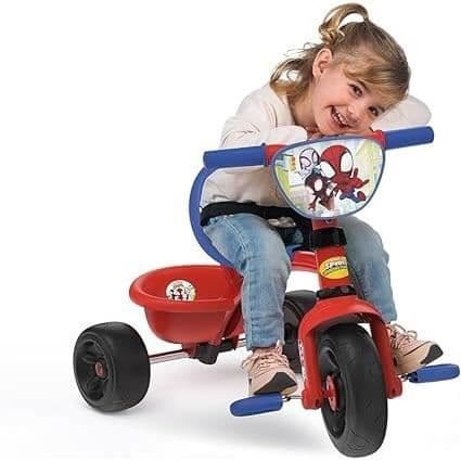Smoby - Be Fun Trehjuling - Spidey - Justerbar från 15 månader till 3 år - Föräldrastyre justerbart i 3 lägen - Säkerhetsbälte