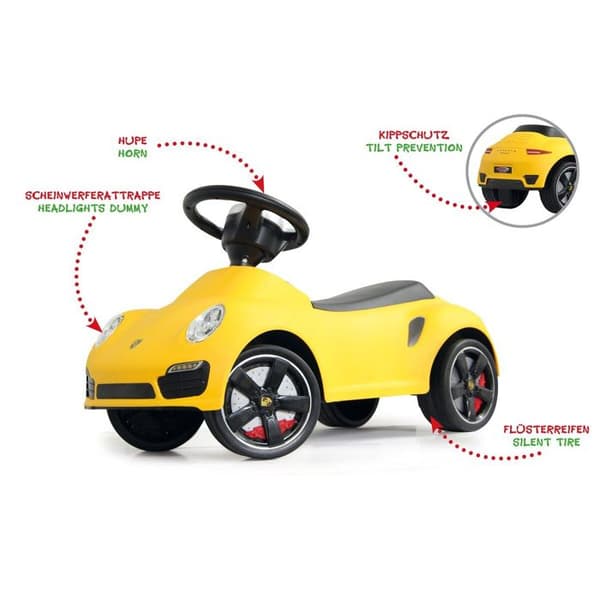 Porsche 911 Yellow ride-on för bebisar från 1 år - Jamara-Kids - Sänkt säte och fallskydd