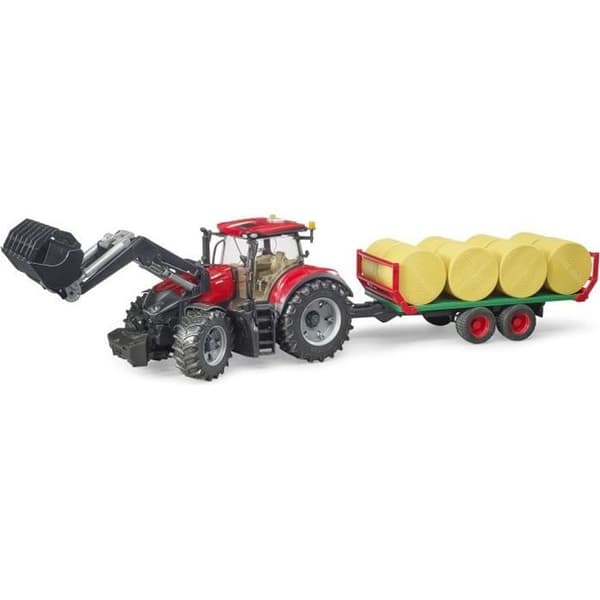 BRUDER Case IH Optum 300 CVX traktor med gaffel och balvagn - Röd - För barn från 3 år och uppåt