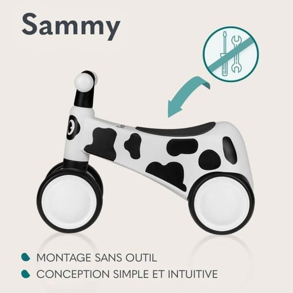 4-Wheel EVA Balance Bike - LIONELO Sammy - Barncykel - Färgglada lampor - 1-3 år (upp till 30 kg) - Ergonomisk - Vit-Svart