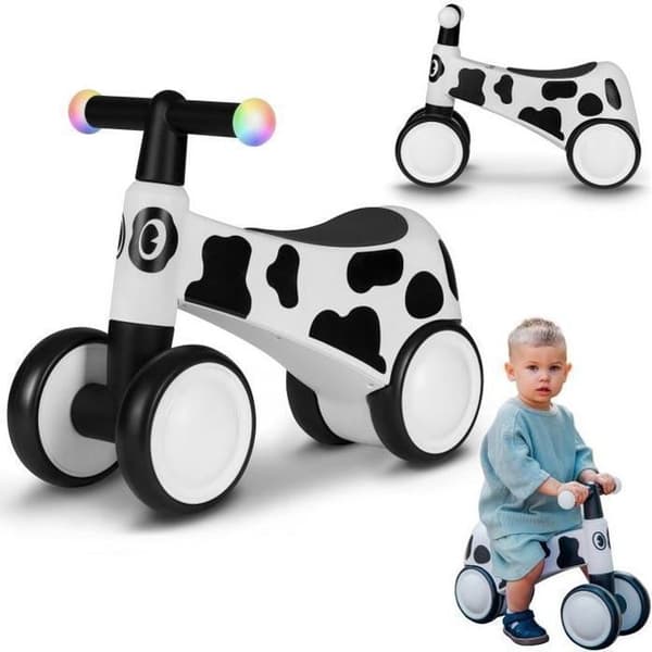 4-Wheel EVA Balance Bike - LIONELO Sammy - Barncykel - Färgglada lampor - 1-3 år (upp till 30 kg) - Ergonomisk - Vit-Svart
