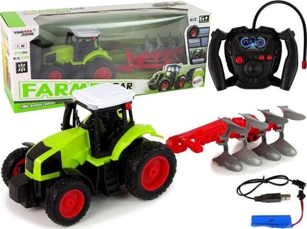 Leantoys - 12767 - Radiostyrd traktor 1:16, fjärrstyrda gummi-hjul, LEAN leksaker