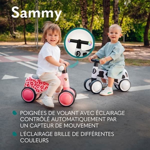 4-Wheel EVA Balance Bike - LIONELO Sammy - Barncykel - Färgglada lampor - 1-3 år (upp till 30 kg) - Ergonomisk - Rosa