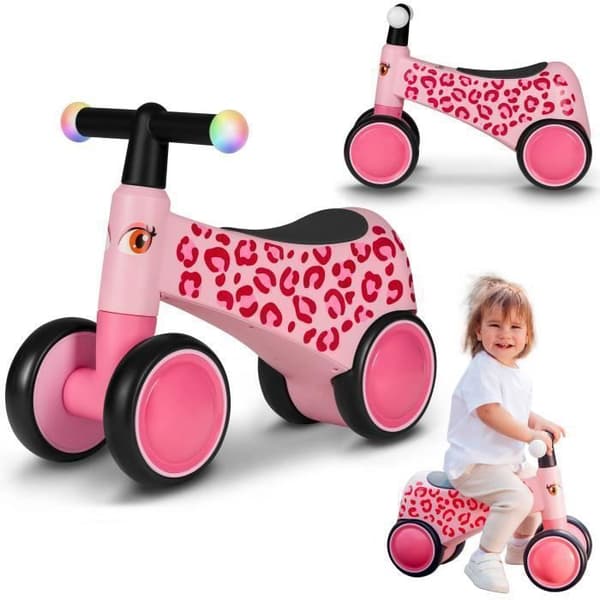 4-Wheel EVA Balance Bike - LIONELO Sammy - Barncykel - Färgglada lampor - 1-3 år (upp till 30 kg) - Ergonomisk - Rosa