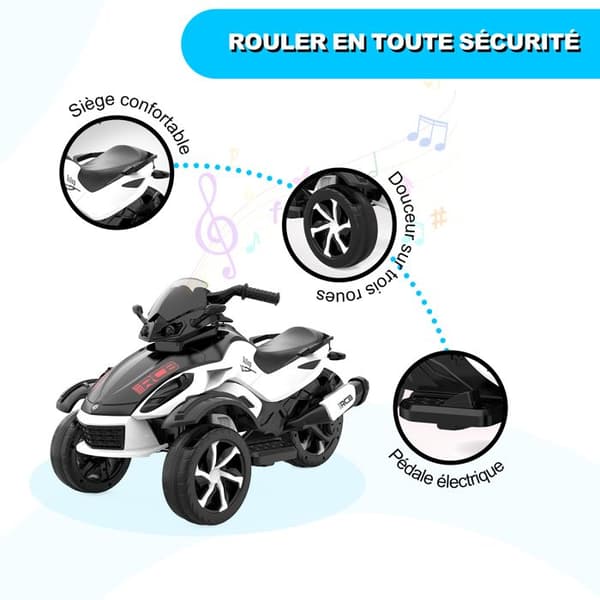 Barntrike Moto Elektrisk RCB - 3 Hjul - Dubbelmotor - 12V Batteri - Automatisk Broms - LED - RM2 Vit