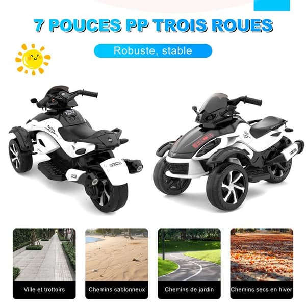 Barntrike Moto Elektrisk RCB - 3 Hjul - Dubbelmotor - 12V Batteri - Automatisk Broms - LED - RM2 Vit