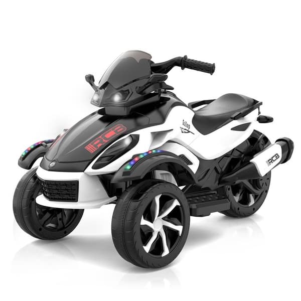 Barntrike Moto Elektrisk RCB - 3 Hjul - Dubbelmotor - 12V Batteri - Automatisk Broms - LED - RM2 Vit
