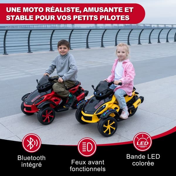 Barnmotocykel Tricycle RCB - 3 Hjul - Dubbel Motor - Batteri 12V - Autofren - LED - RM2 Röd