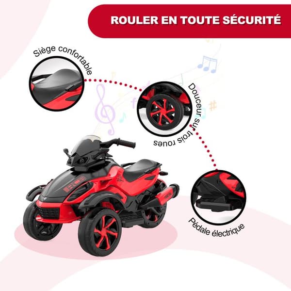 Barnmotocykel Tricycle RCB - 3 Hjul - Dubbel Motor - Batteri 12V - Autofren - LED - RM2 Röd