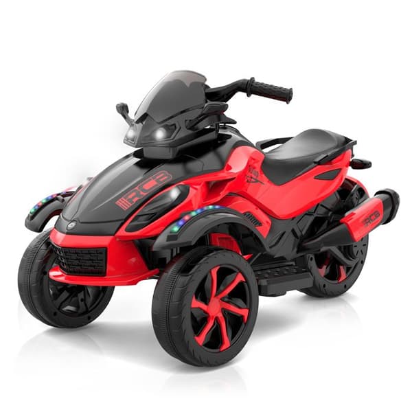 Barnmotocykel Tricycle RCB - 3 Hjul - Dubbel Motor - Batteri 12V - Autofren - LED - RM2 Röd