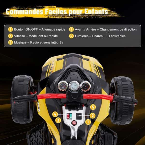 Moto Elektrisk Barn Trike RCB - 3 Hjul - Dubbel Hastighet - Bluetooth - Dubbel Motor - Batteri 12V - Fjädring - RM3 Gul