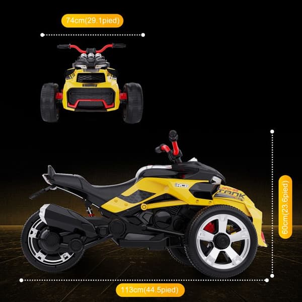 Moto Elektrisk Barn Trike RCB - 3 Hjul - Dubbel Hastighet - Bluetooth - Dubbel Motor - Batteri 12V - Fjädring - RM3 Gul