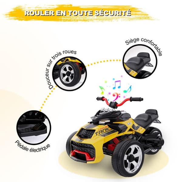 Moto Elektrisk Barn Trike RCB - 3 Hjul - Dubbel Hastighet - Bluetooth - Dubbel Motor - Batteri 12V - Fjädring - RM3 Gul