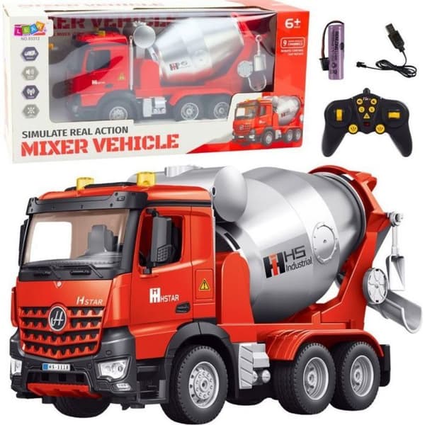 Camion Leantoys fjärrstyrd betongblandare RC 2,4 GHz 9 kanaler Röd