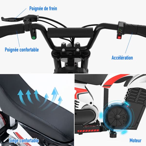 RCB Elmotorcykel för Barn 4+ År - Hastighet 25 km/h - 350W - Batteri 36V/5.2Ah - Röd