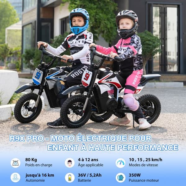RCB Elmotorcykel för Barn 4+ År - Hastighet 25 km/h - 350W - Batteri 36V/5.2Ah - Röd