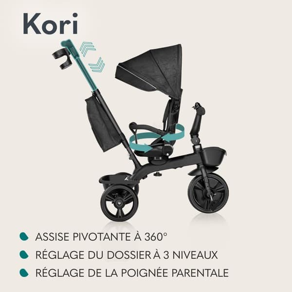Evolutiv trehjuling 2 i 1 LIONELO Kori - Barnvagn - Vändbar och justerbar stol - Upp till 25 kg - Inkluderar korg - Grå