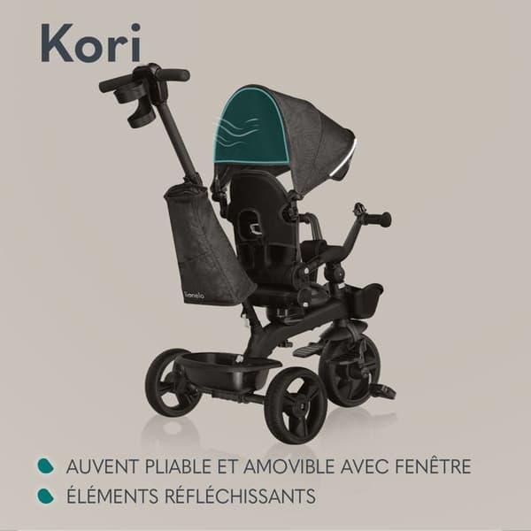 Evolutiv trehjuling 2 i 1 LIONELO Kori - Barnvagn - Vändbar och justerbar stol - Upp till 25 kg - Inkluderar korg - Grå