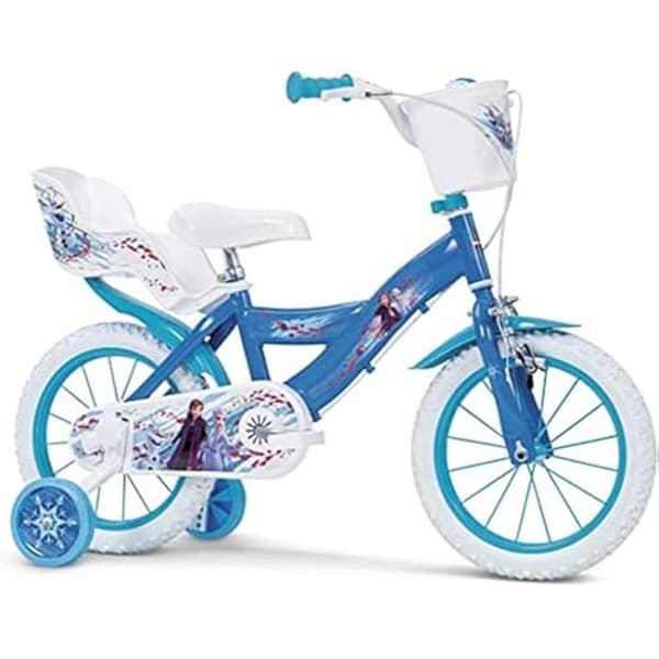 14" cykel - TOIMSA - Frozen - Bromsok frambroms - Främre korg - Dockhållare bak