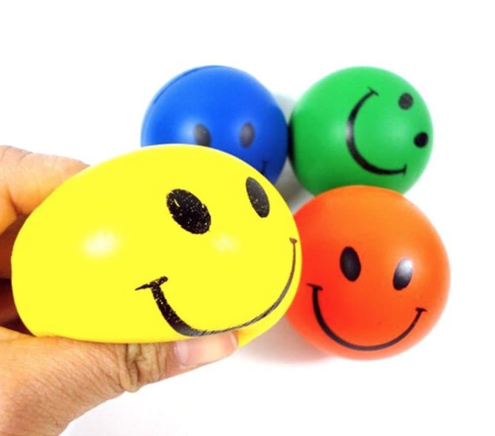 Stressboll smiley barn skola lek avslappning