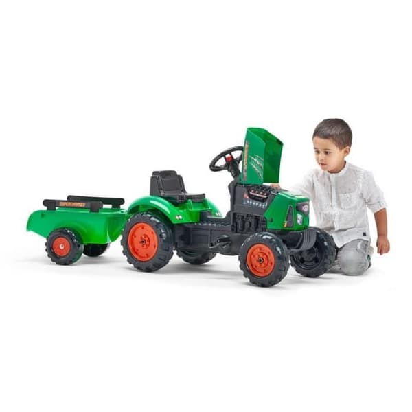 FALK - Röd kompressortraktor med öppningskåpa och släp